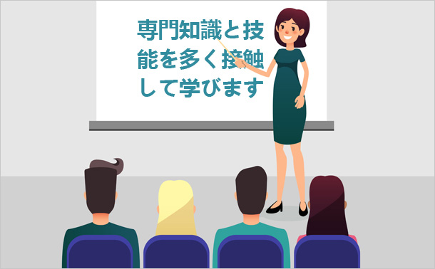専門知識と技能を多く接触して学びます