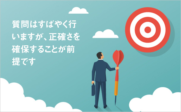 質問はすばやく行いますが、正確さを確保することが前提です